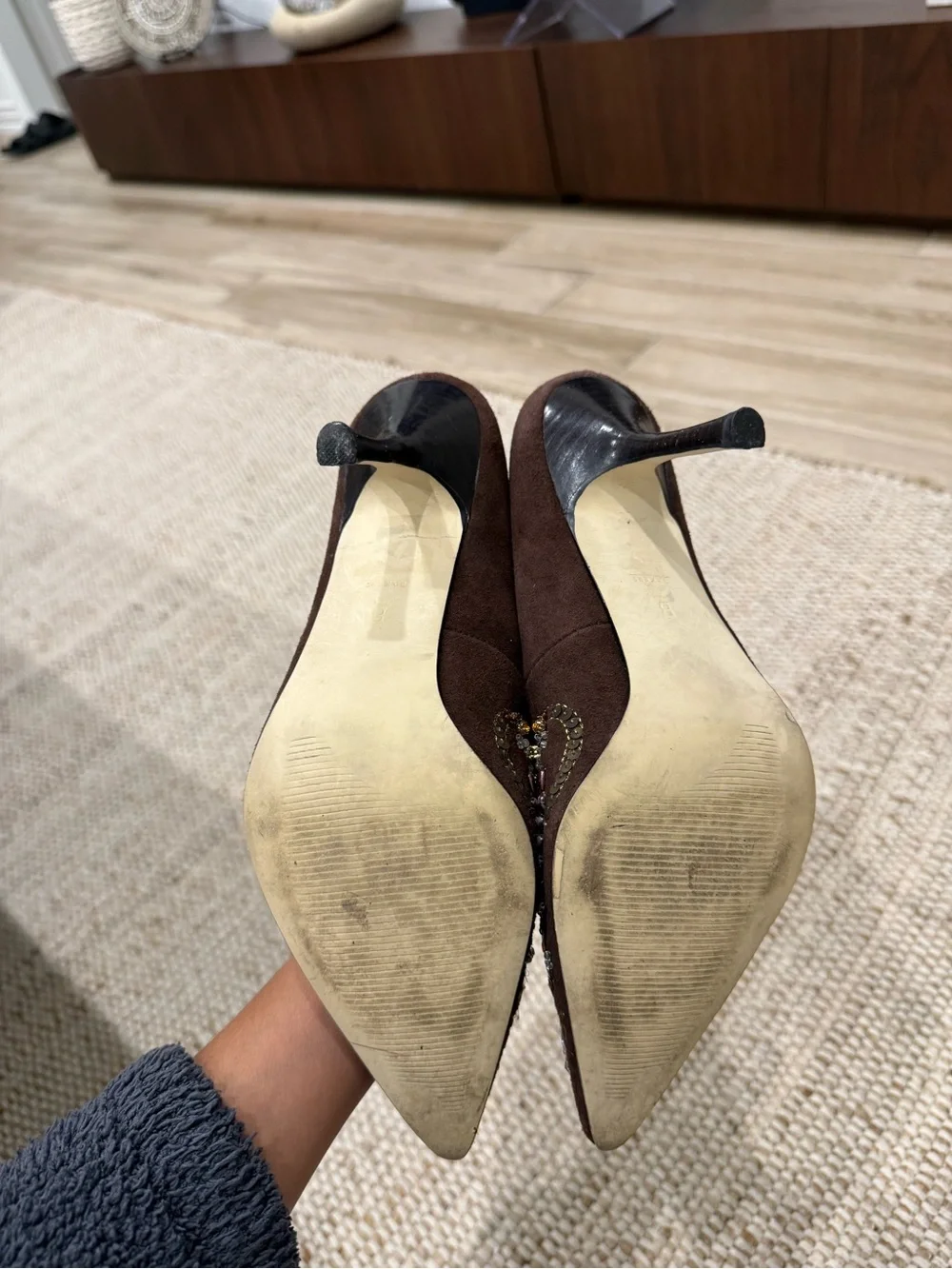 Vintage Y2K Bakers Embellished Suede Pointed Toe Pumps